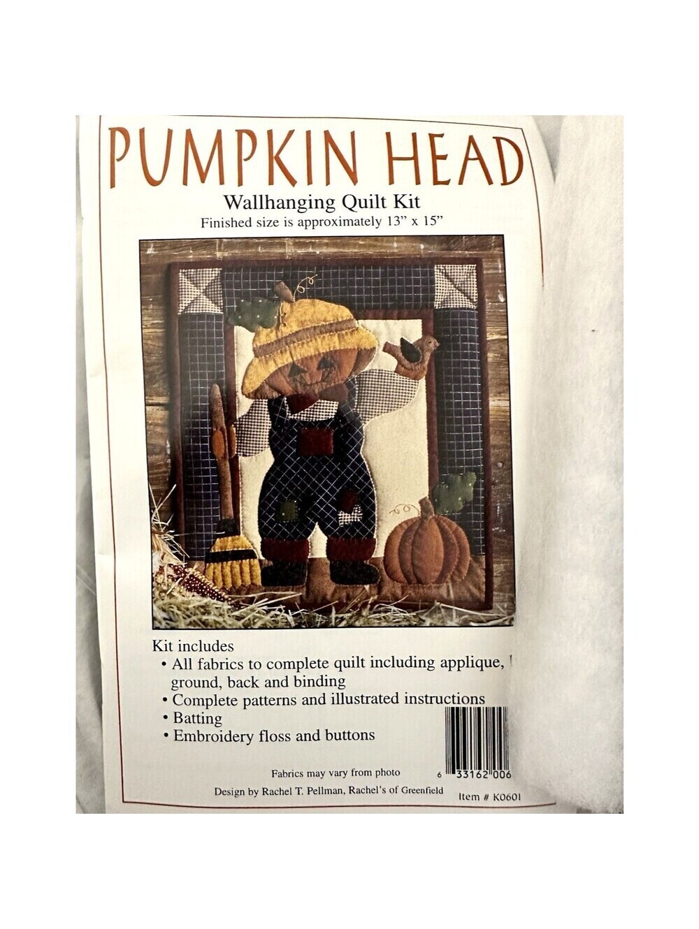 Pumpkin Head Quilt Kit 13x15 Wallhanging Folk Art Rachel Pellman Fall Scarecrow